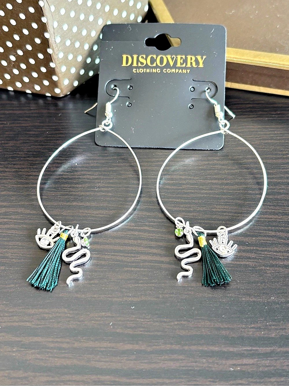 Lightweight Green Tassel and Snake Hoop Earrings